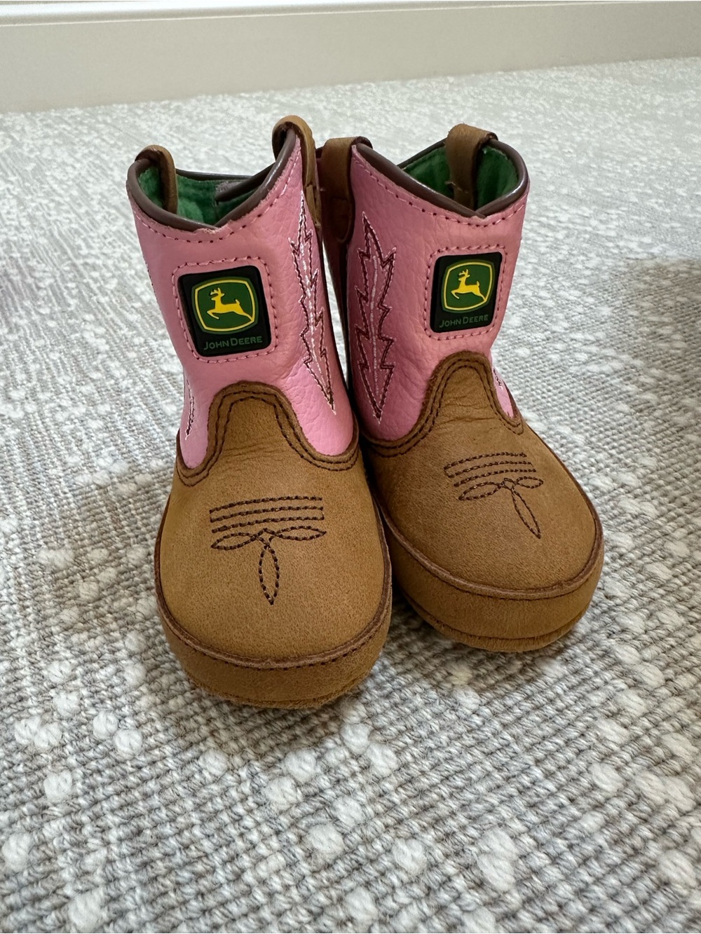 John Deere Baby Cowboy Boots – Pink & Brown 🌸